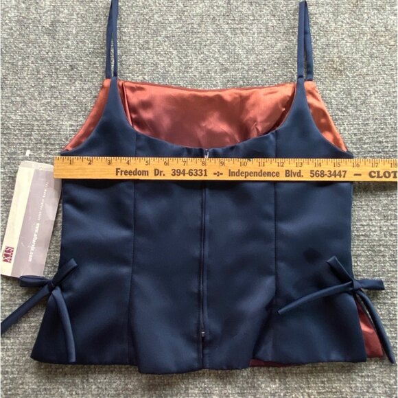 After Six Dress Womens 10 Blue Matte Satin 2pc Formal Gown Top‎ Long Skirt VTG - Picture 15 of 16